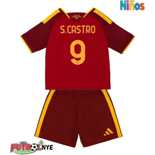 Camiseta AS Roma Santiago Castro #9 Primera Equipación para niños 2026-27 manga corta (+ pantalones cortos)